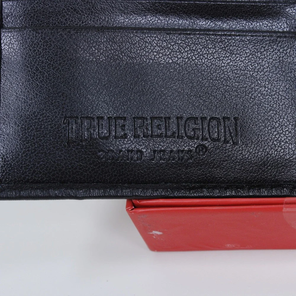 True Religion Forbes Men's Black Leather Bifold Wallet RFID Protection NIB